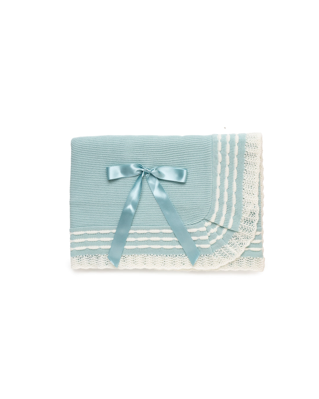 3-delige pasgeborenenset met gestreept patroon op zoom en mouwen en ruches, inclusief bijpassende deken