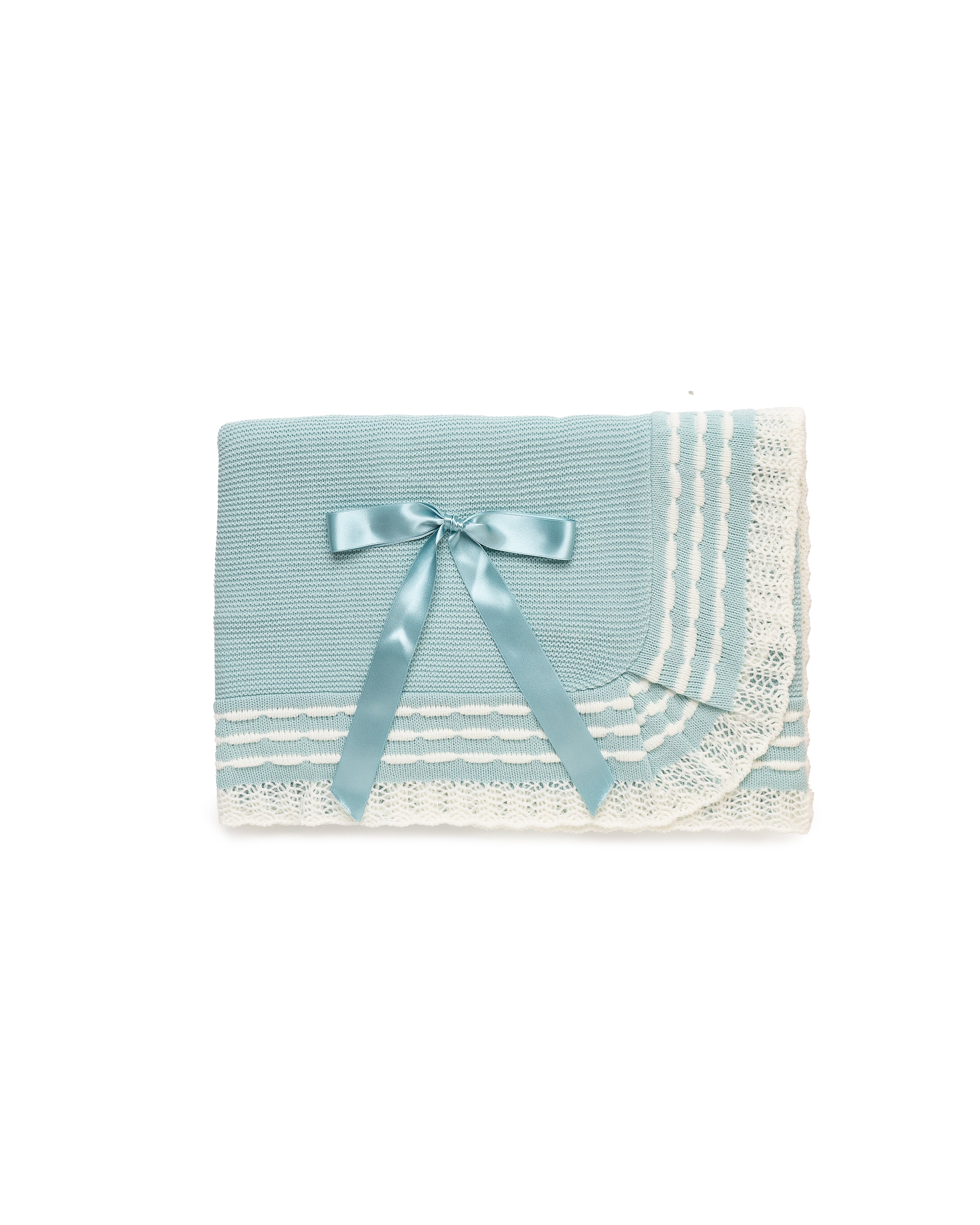 3-delige pasgeborenenset met gestreept patroon op zoom en mouwen en ruches, inclusief bijpassende deken