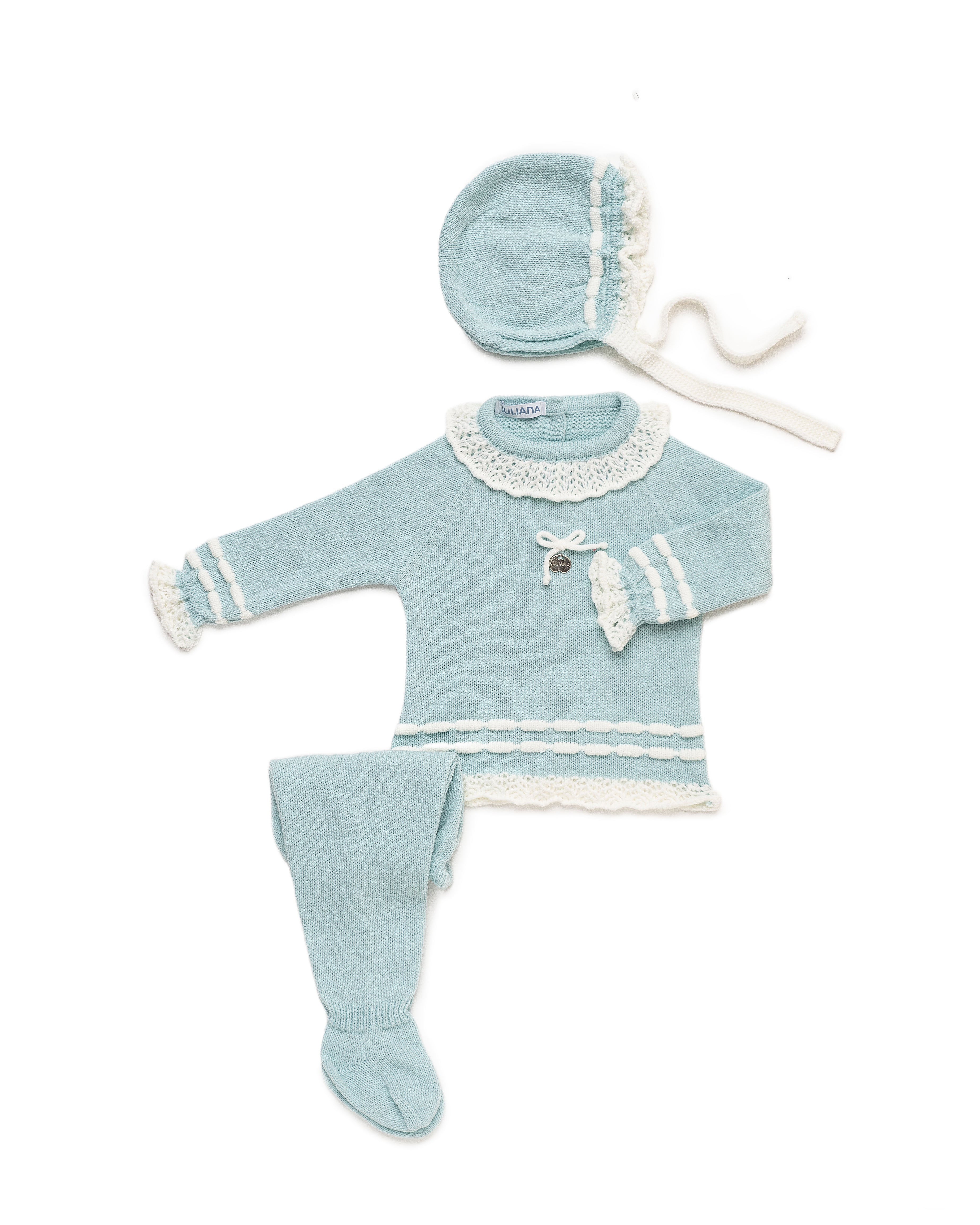 3-delige pasgeborenenset met gestreept patroon op zoom en mouwen en ruches, inclusief bijpassende deken