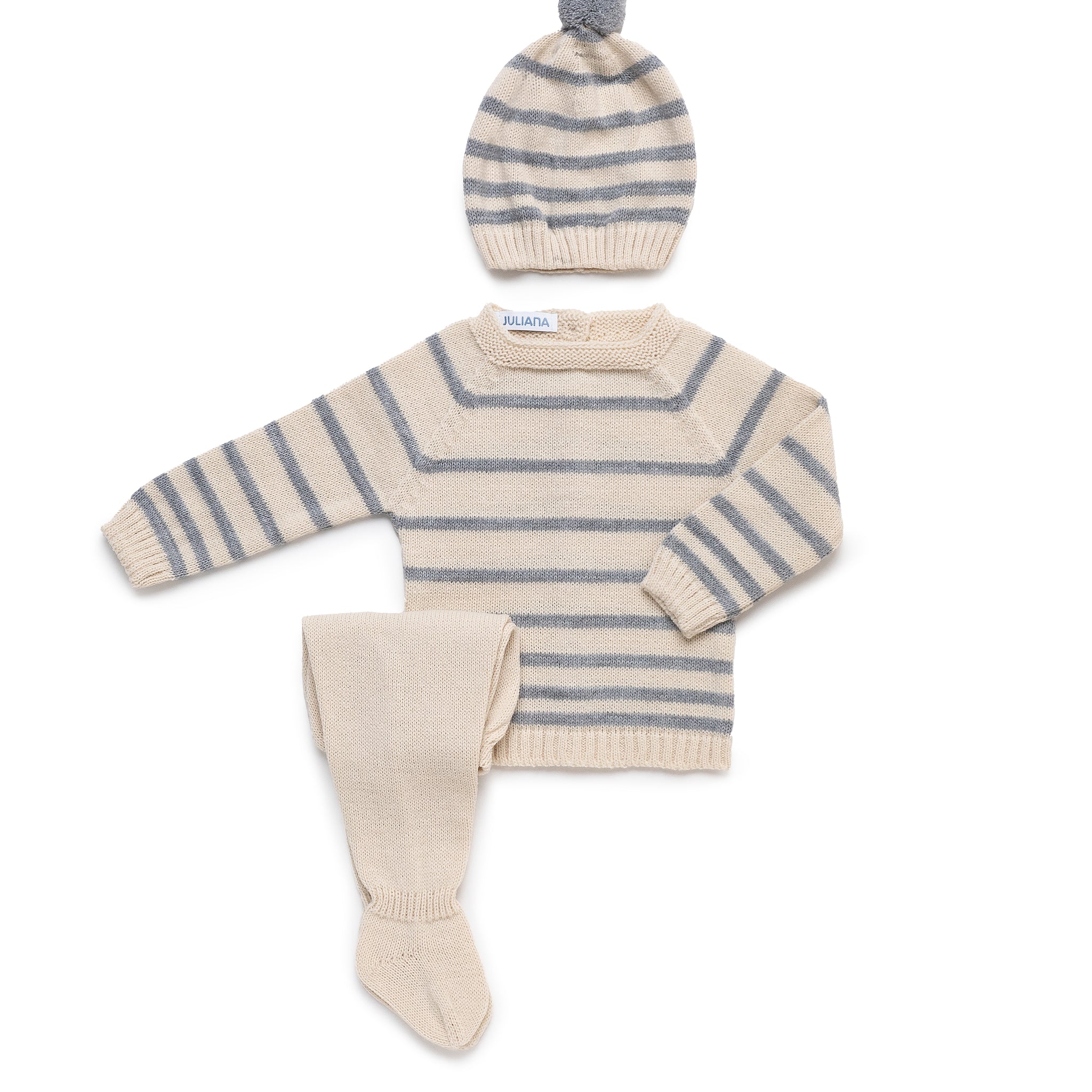Gestreepte 4-delige newbornset inclusief bijpassende deken