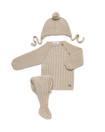 4-delige newbornset met gevlochten breiwerk en bijpassende deken