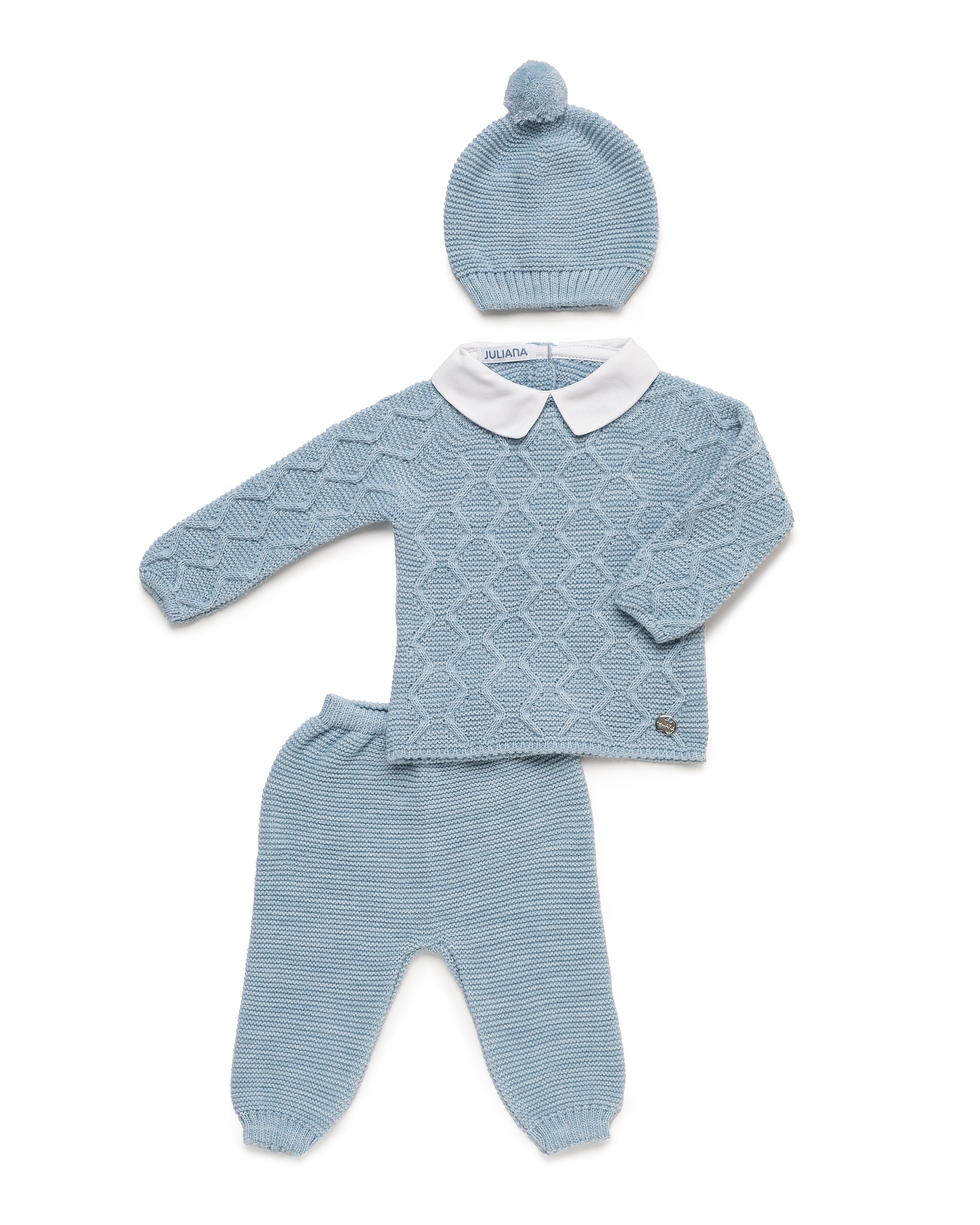 4-delige set voor pasgeborenen met stoffen kraag, broek en bijpassende deken