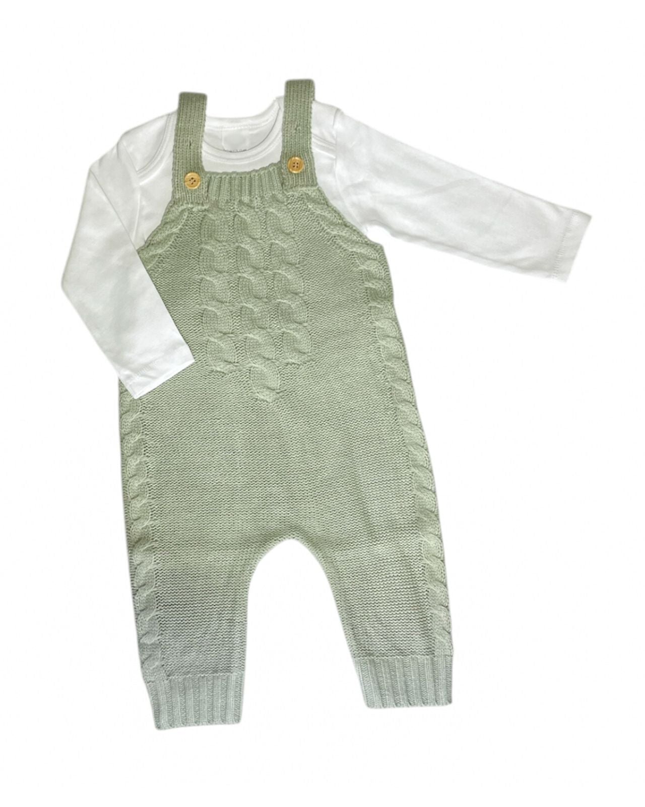 Baby gebreide romper met schouderbandjes en katoenen body 