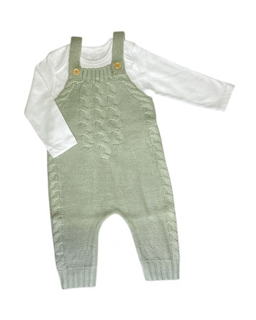 Baby gebreide romper met schouderbandjes en katoenen body 